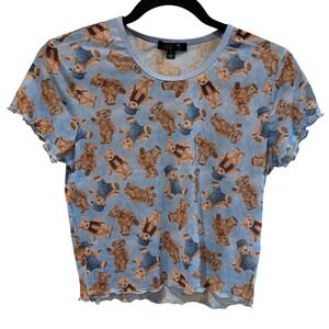 DELIAS Women Teddy Bear Mesh Crop Top Small Y2K Kidcore Sheer Dolls Kill